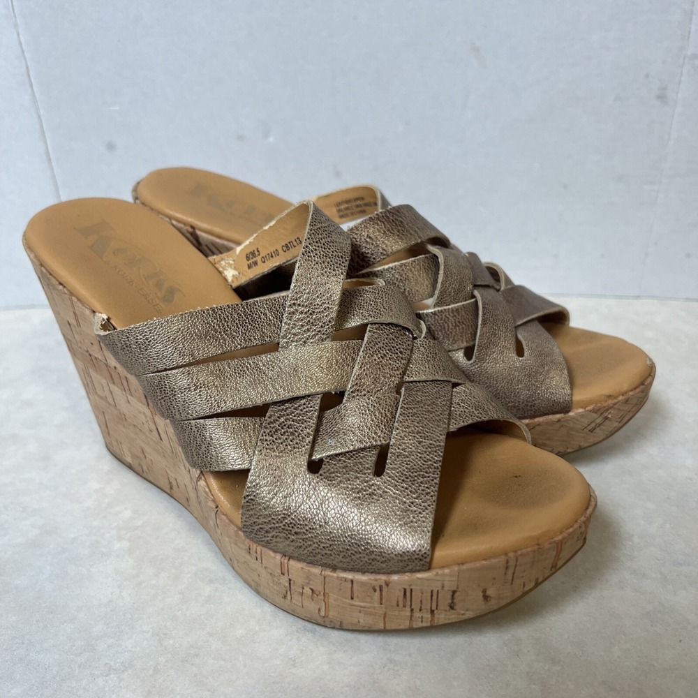 Kork Ease Korks Sandals Women's 6 Gold Metallic Platform Wedge